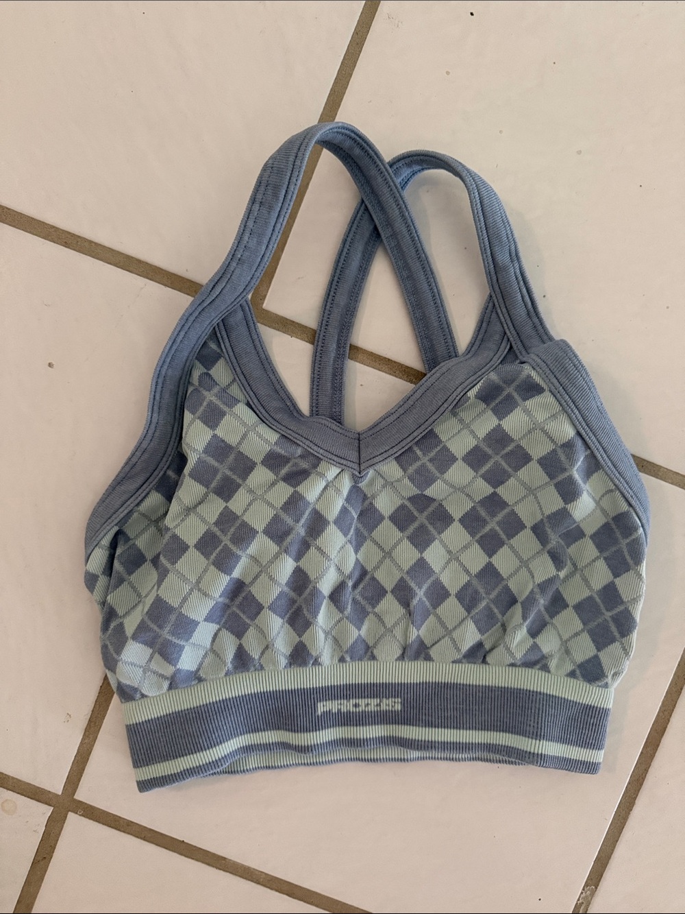 Prozis Blue and Light Green Argyle Sports Bra